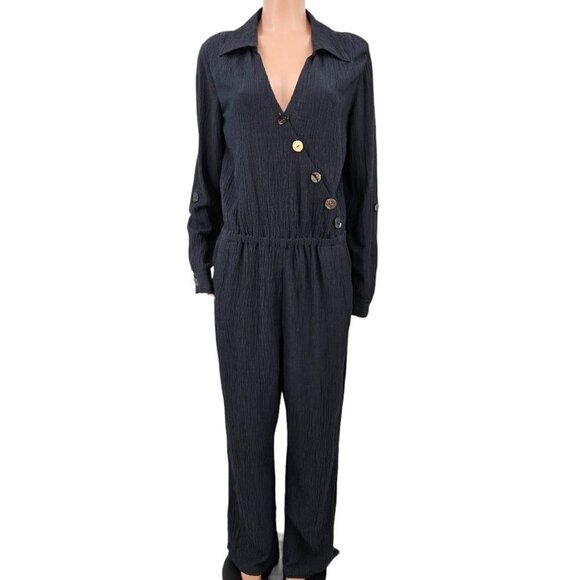 Soft Surroundings Cannes Jumpsuit Black Women's L Gauze Artsy Boho Hippie Beach - Picture 1 of 12
